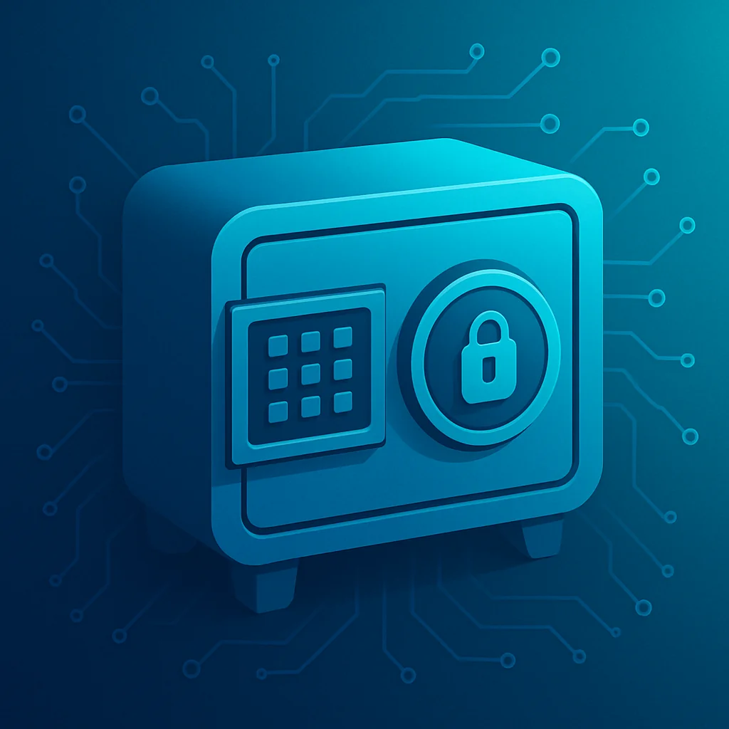 Hero image showing a safe with code symbols