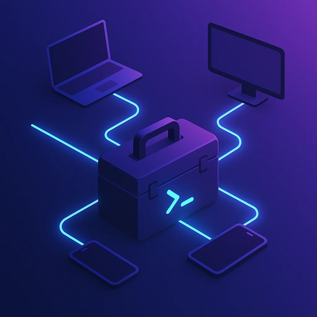 Hero image showing a portable toolkit connecting to multiple AI platforms